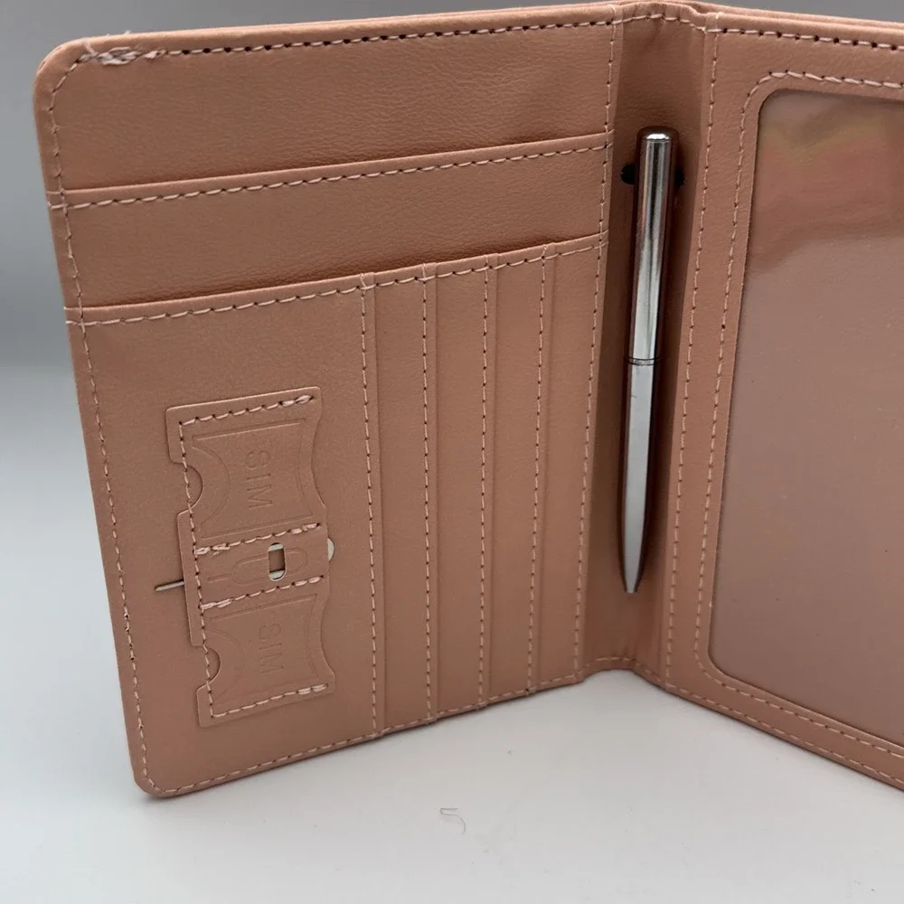 GOAUS Passport Holder with Money Pocket and AirTag Card Slot RFID Wallet Pink